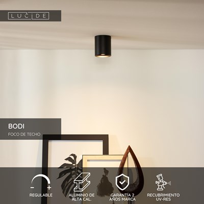 Lucide BODI - Foco de techo - Ø 8 cm - 1xGU10 - Negro